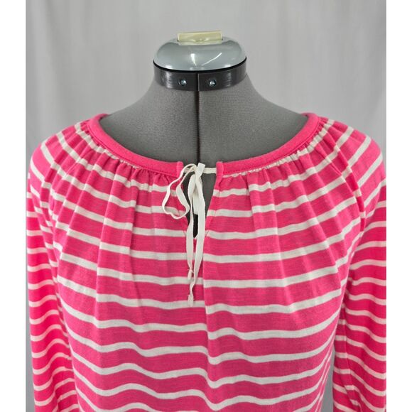 Women's Talbots Peasant Top Shirt Pink & White Stripe Long Sleeve Blouse Small - Picture 3 of 6